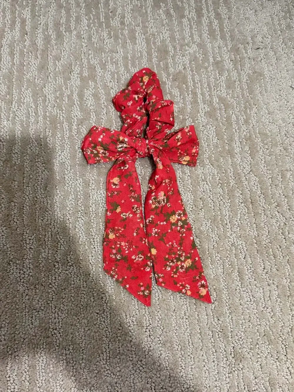 Kaxi Red Floral Print Hair Scrunchie with Detachable Bow